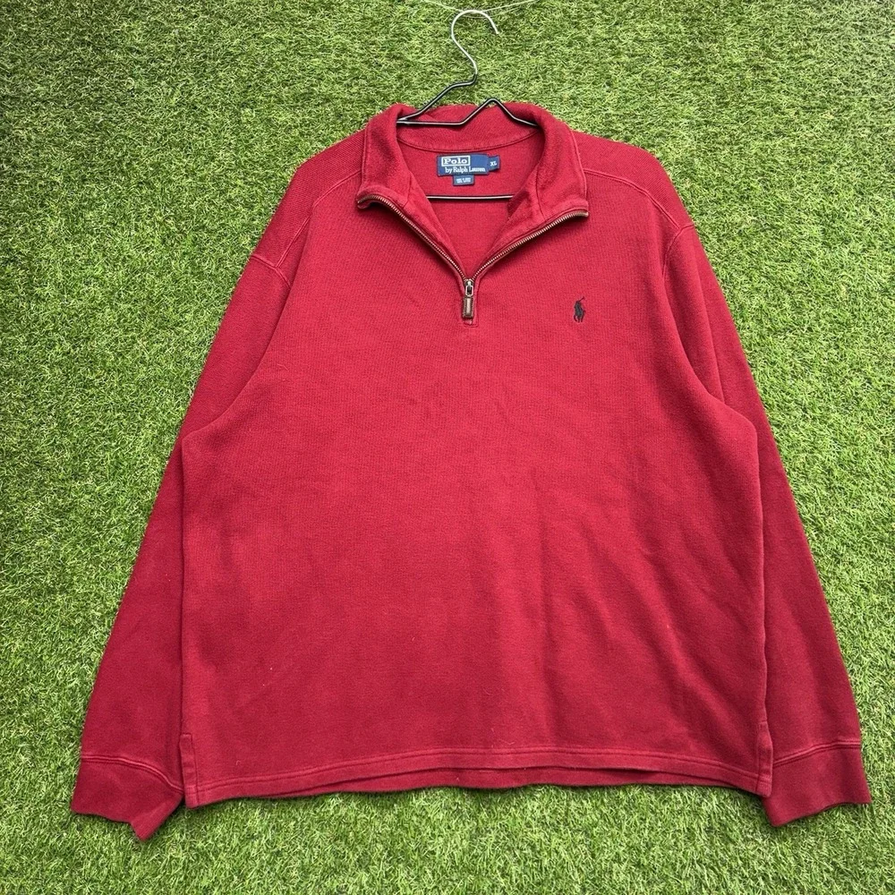 Polo Ralph Lauren Sweater Mens XL 1/4 Quarter Zip Red Pullover 100% Cotton y2k